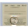 Image 1 : 1943 10¢ ICCS MS65. Light toning over full underlying luster.  