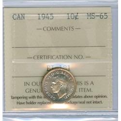 1945 10¢ ICCS MS65.  A wonderful coin with a hint of golden tone.
