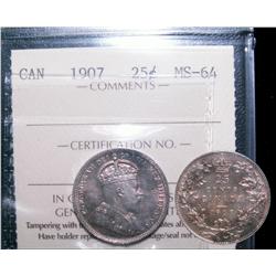 1907 25¢ ICCS MS64.  Attractive toning with full luster.  Excellent strike with clean fields and lov