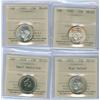Image 1 : 1938-1978 25¢.  Lot of four coins all ICCS MS63, including 1938, 1949, 1951 HR and 1978 Sml dent.