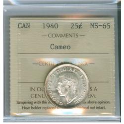 1940 and 1967.  Lot of 2 ICCS graded  25¢ coins. Both ICCS MS-65 CAMEO  