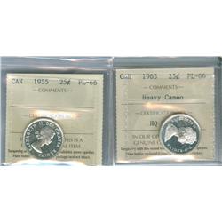 1955 25¢ PL66 & 1965 25¢ PL66 Hvy Cam.  Lot of two coins both ICCS graded.