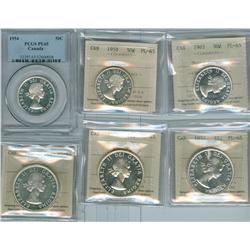1954, 1958 & 1963 50¢ PL65.  Lot of 4 coins all Proof like issues.  1954 graded by PCGS and the othe