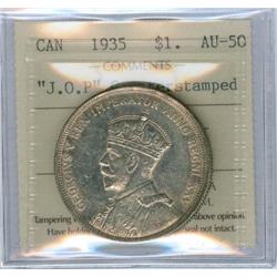 1935 $1 J.O.P. Counterstamped ICCS AU50, Popular!