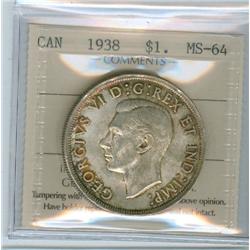 1938 $1 ICCS MS64.  A nice sharp example with nice lustre and golden tone.