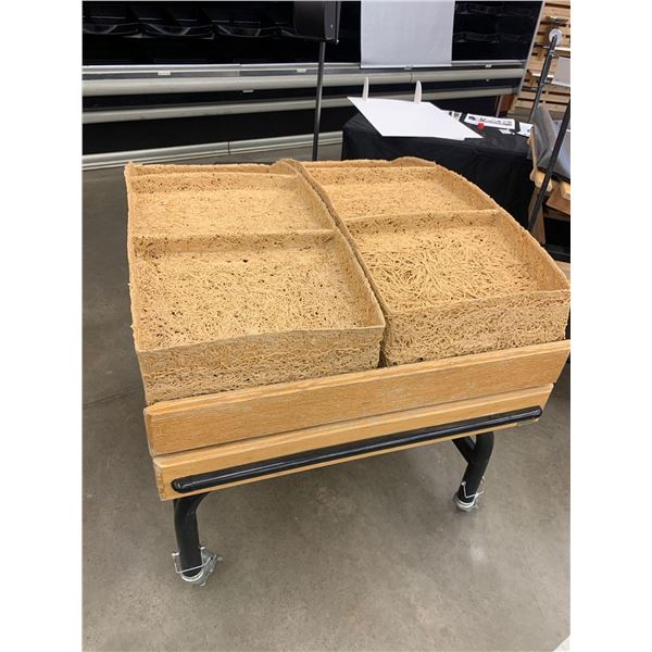 6 Compartment Bridge Style Tilting Merchandise Produce Display Unit on Casters