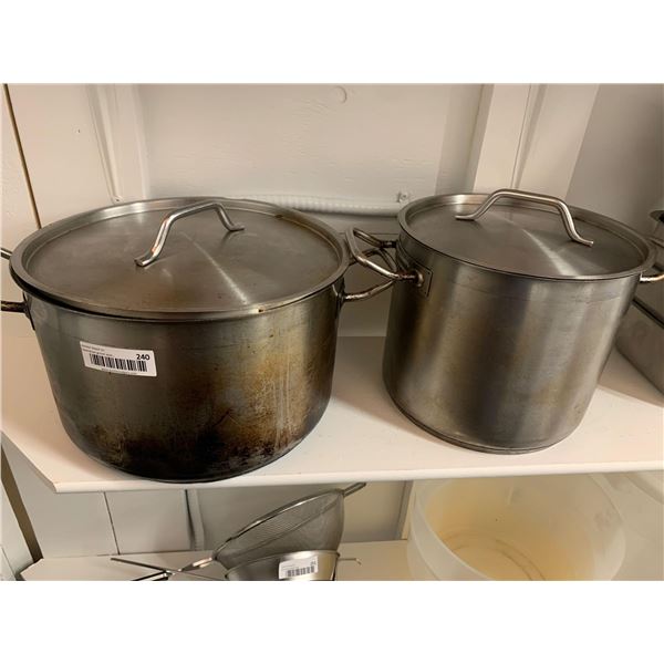 Lot of 2 - Large Stainless Steel Stock Pots with Lids