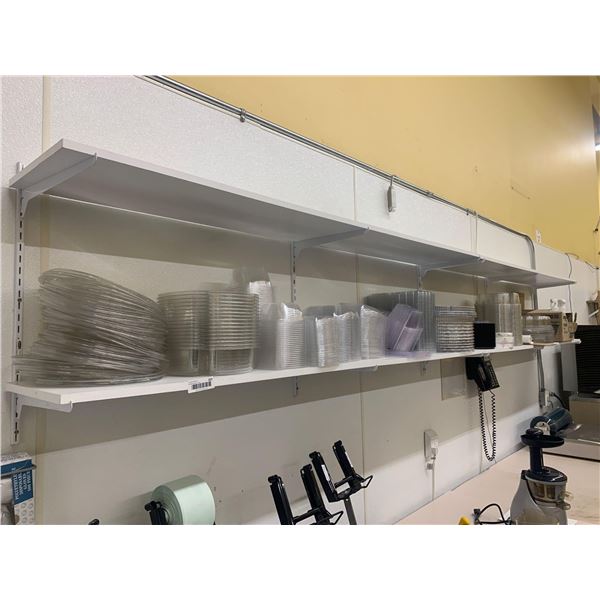 Wall Shelving ( approx 12 ft with all contents) includes racks