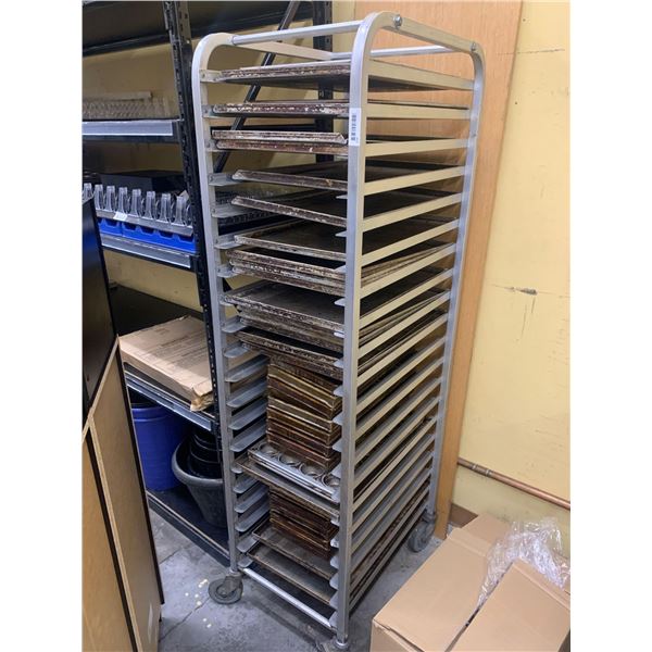 Aluminum Rolling Bakers Rack includes approx 30 pieces of trays/tins