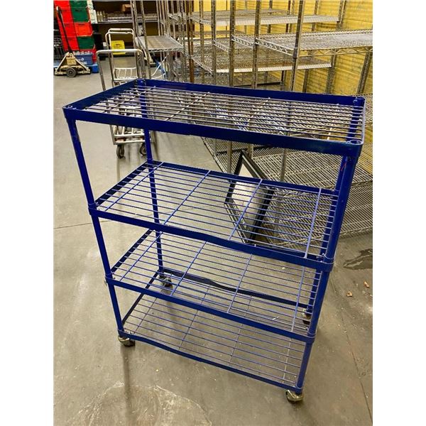 Blue Metal Wire 4 Tier Shelf on wheels