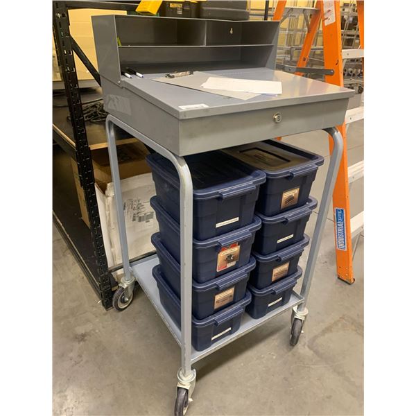 Merchandisers Grey Clerking Cart, 4 wheel with deck & Storage