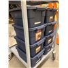 Image 2 : Lot of 8 rubbermaid blue totes full of pegboard display hooks with lids