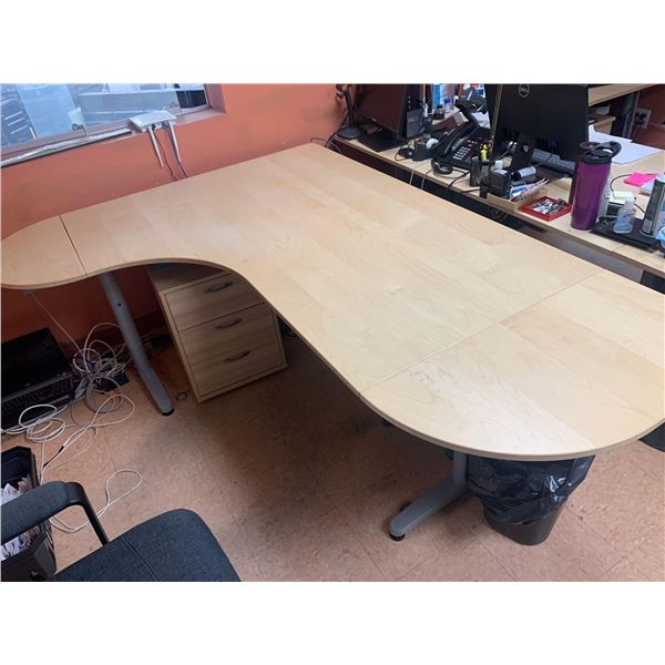 Light Maple L Shaped Office Desk with Pedestal