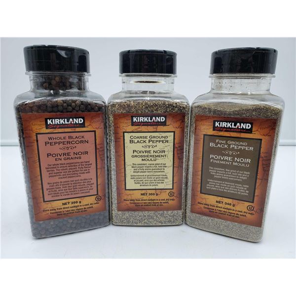 Kirkland Whole Black Peppercorn(399g) Coarse Ground Black Pepper (399g) Fine Ground Black Pepper (34