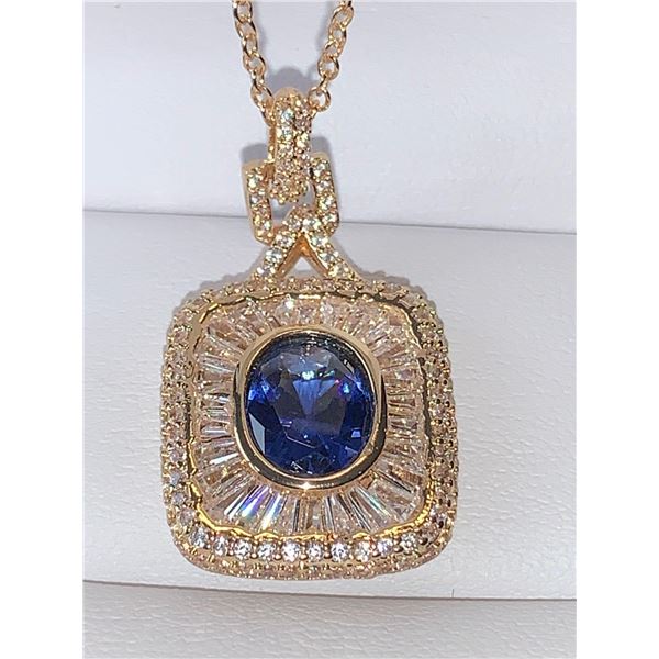 Ladies Blue Topaz & Multi Baguette Stones Pendant and Chain Set