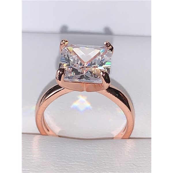 Ladies 1.0 Carat Princess Cut Solitaire Rose 14K GP Engagement Ring size 7