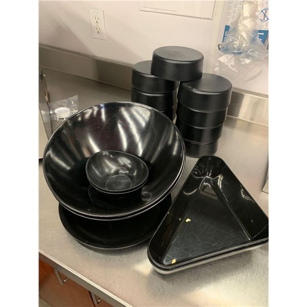 Lot of Black Plastic Deli Display trays and Bowls
