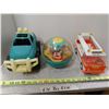 Image 1 : Fisher Price Rolly Polly, Playmobil School Bus, and Monster Truck