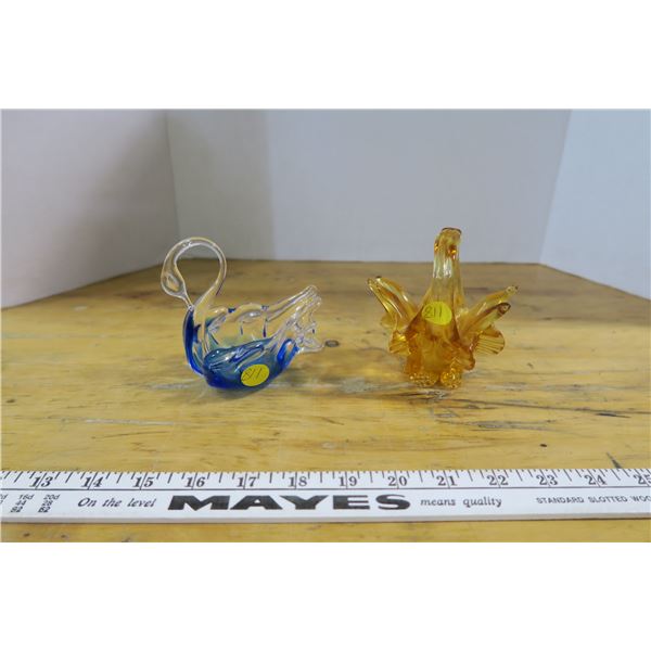 Cobalt Blue Swan & Amber Blown Glass Basket