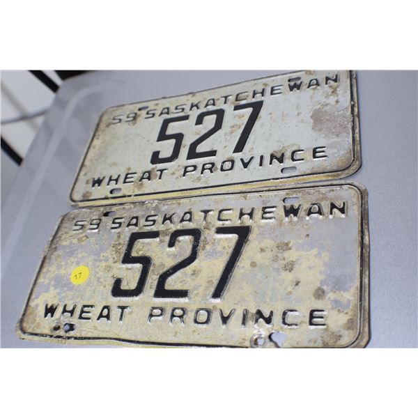 1959 3 digit Saskatchewan license plate set