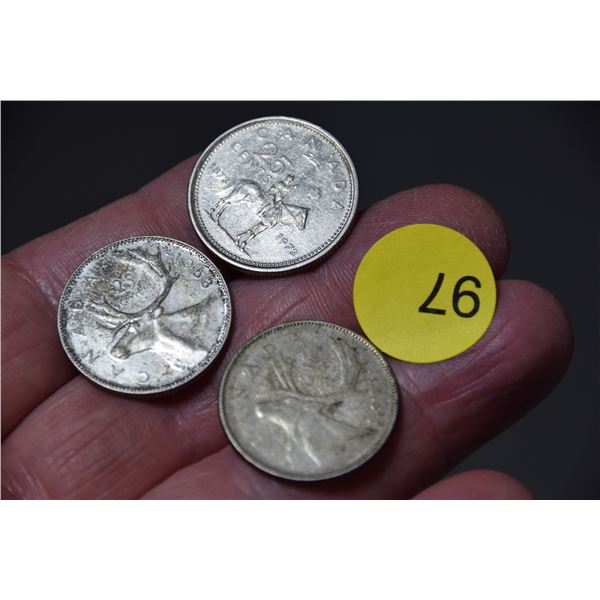 2 Canada silver quarters, etc.
