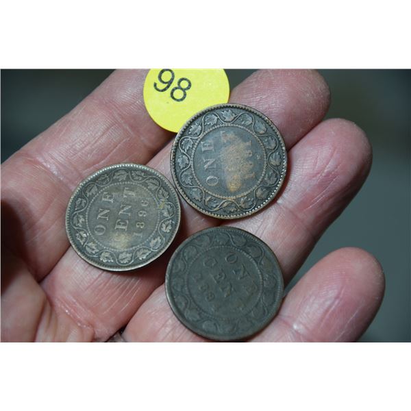 3 X Canada Queen Victoria pennies
