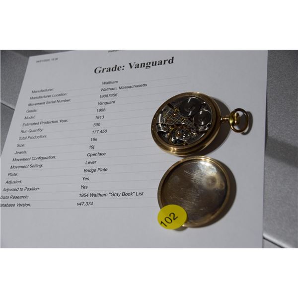 Exceptional 1913 Waltham gold filled 19 Jewel pocketwatch, working condition