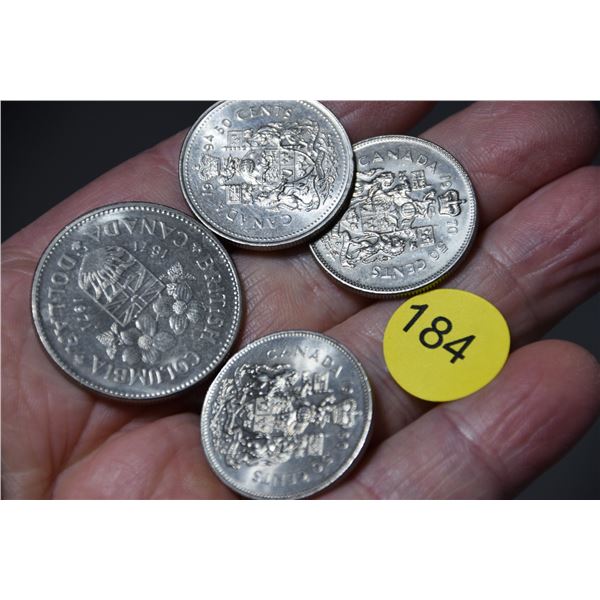 3 Canada 50 cent coins & 1 dollar coin