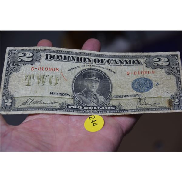 Rare Prince Edward 1923 $2 two dollar banknote (Blue Seal)
