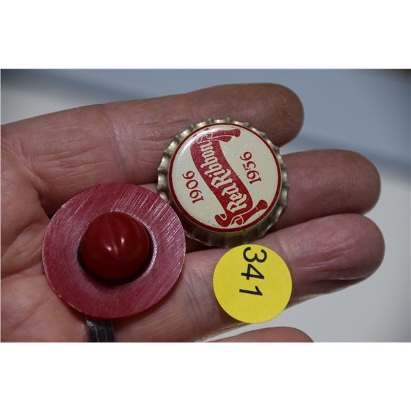 Mountie pin & N.O.S. beer cap