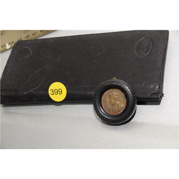 Leather wallet & 1920 penny pendant