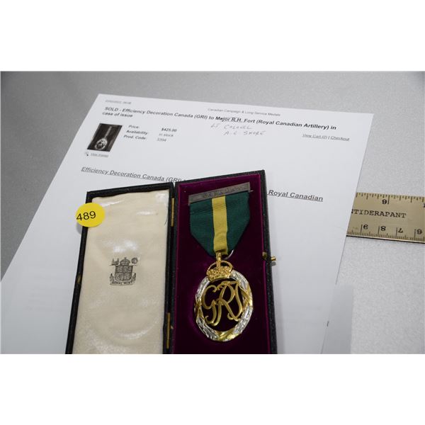 Rare Canada efficiency war medal Royal Canadian artillery