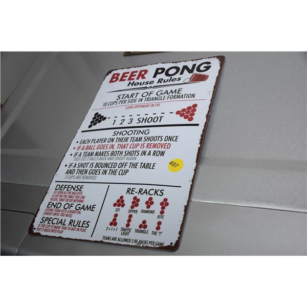 Beer pong tin sign