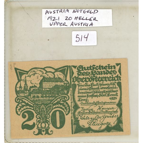 Austria. 1921 20 Heller Notgeld (Necessity Money). Upper Austria. EF.