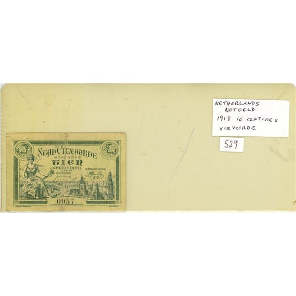 Netherlands. 1918 10 Centimes Notgeld from Vievoorde. World War I issue. VF.