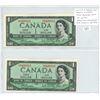 Image 1 : Lot of 2 Consecutive Serial Number 1954 Modified Portrait $1 notes. Beattie-Rasminsky signatures. I/