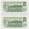 Image 2 : Lot of 2 Consecutive Serial Number 1973 $1 Replacement Notes. Crow-Bouey signatures. EAX Replacement