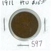 Image 1 : 1911 Canadian Large Cent. The first cent minted for King George V. AU-50.