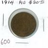 Image 1 : 1914 Canadian Large Cent. AU-50. The first year of World War I.