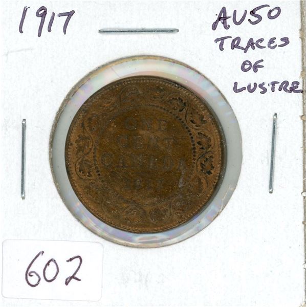 1917 Canadian Large Cent. AU-50. Traces of Lustre.