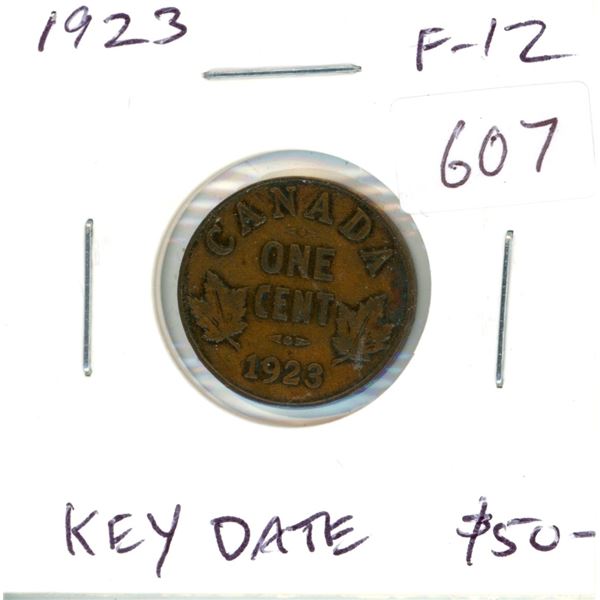 1923 Canadian Small Cent. Key Date. F-12.