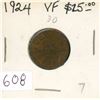 Image 1 : 1924 Canadian Small Cent. Key Date. VF-30.