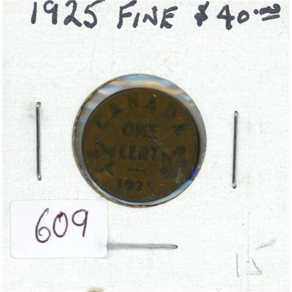 1925 Canadian Small Cent. Key Date. F-12.
