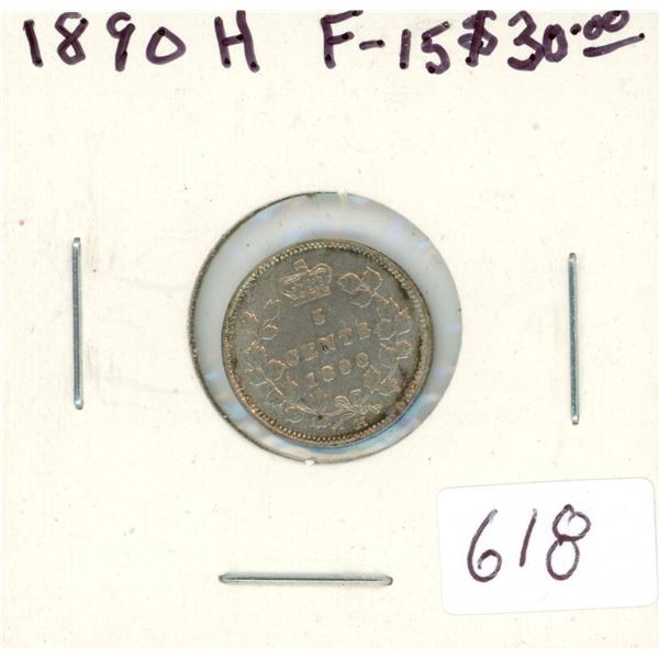 1890H Victorian Silver 5 Cents. Heaton Mint. F-15.