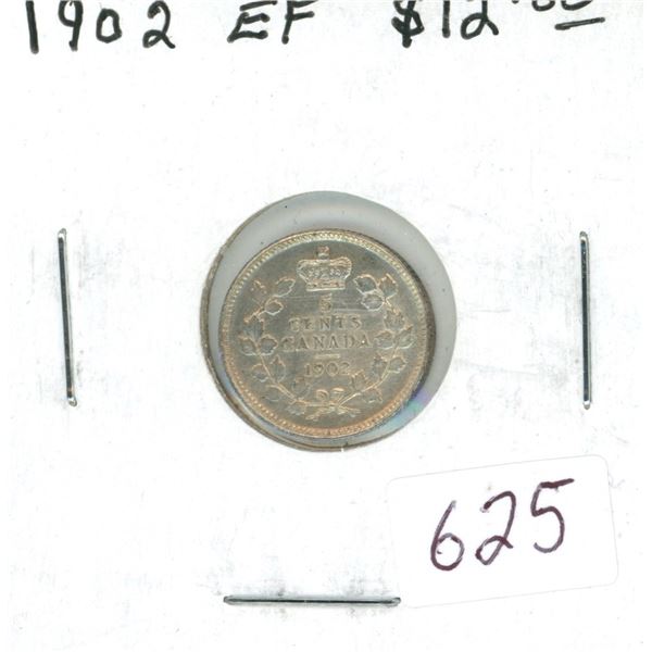1902 Silver 5 Cents. The first silver 5 cents issued for King Edward VII. EF-40.