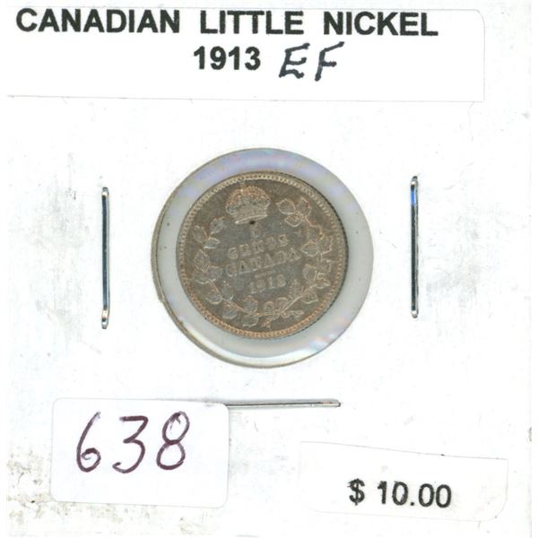 1913 Silver 5 Cents. EF-40.