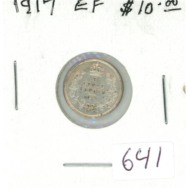 1917 Silver 5 Cents. World War I issue. EF-40.