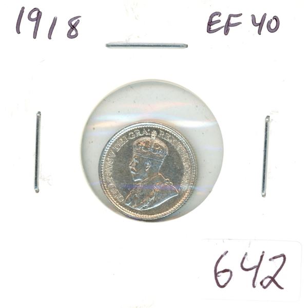 1918 Silver 5 Cents. Last year of World War I. EF-40.