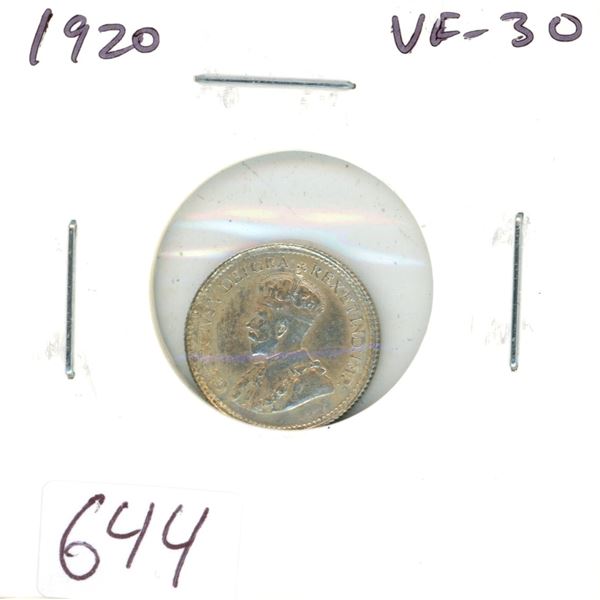 1920 Silver 5 Cents. VF-30.