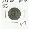 Image 1 : 1928 Near Rim Nickel 5 Cents. S is Near Rim. EF-40. Nice.